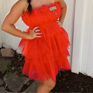 Red tool layered short dress!